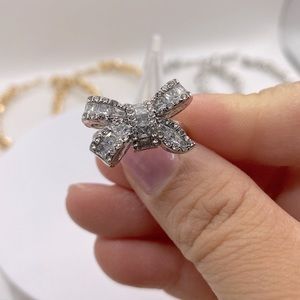 Silver Bow Knot Zircon Ring